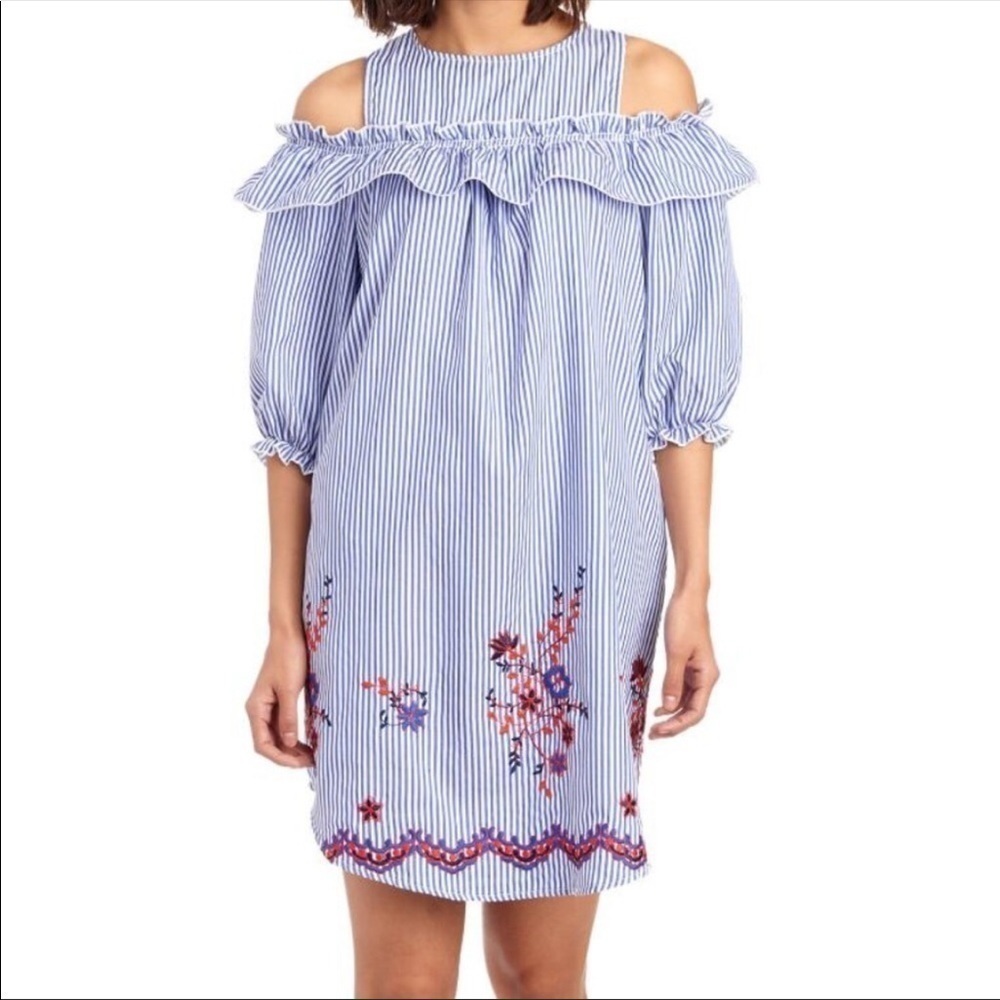 V BYā VIOLET WEEKEND Striped Embroidered Dress XL